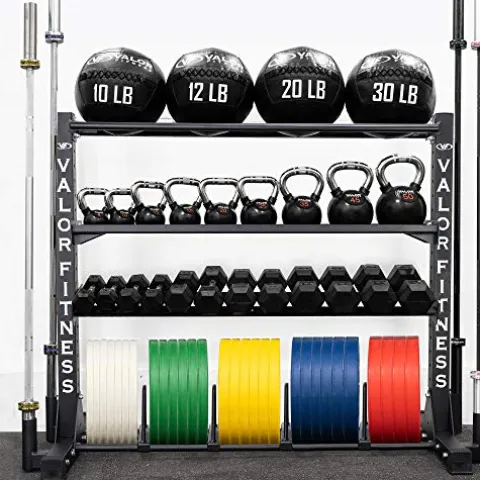 Valor Fitness BG-62 Multi-Functional Storage Rack – Holds Kettle Bells, Dumbbells, Barbells, Wall Balls, Bumper Plates