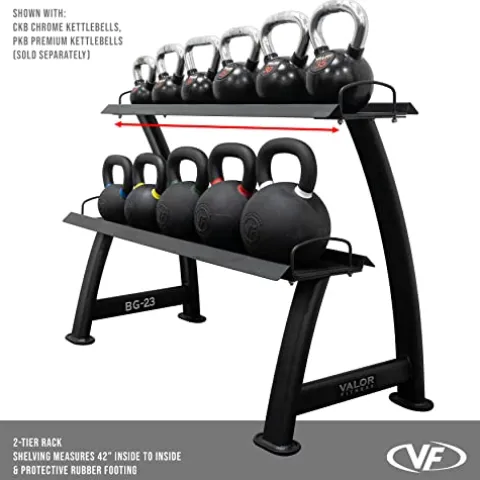 Valor Fitness Kettlebell Storage Rack 2 Tier Levels Heavy Duty Weight Holder Organize Gym Equipment BG-23