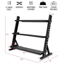 Valor Fitness Multi-Purpose Adjustable 3-Tier Storage Rack for Fitness Equipment BG-30