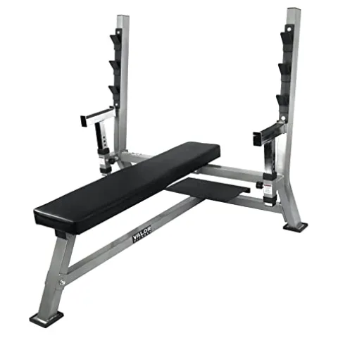 Valor Fitness Olympic Weight Bench Press Station – Spotter Arms | Adjustable Safety Catch Max 500 lbs – Power Lifting Home Gym Workout Equipment BF-48 Metallic Grey and Black