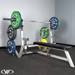 Valor Fitness Olympic Weight Bench Press Station Spotter Arms Adjustable Safety Catch Plate Storage Pegs Power Lifting Home Gym Workout Equipment BF-49 Metallic Grey and Black