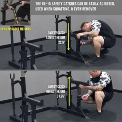 Valor Fitness Olympic Weight Bench with Squat Rack Combo – 6 Gauge Steel – USPA Certified – Adjustable Squat Stands – Black