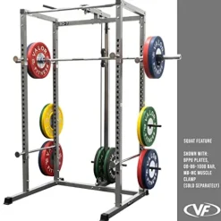 Valor Fitness Power Squat Rack with Lat Pull Attachment and Pull Up Bar Station Black