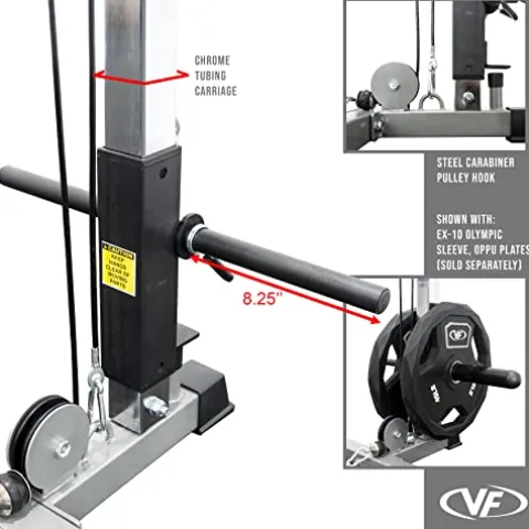 Valor Fitness Power Squat Rack with Lat Pull Attachment and Pull Up Bar Station Black