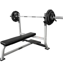 Valor Fitness Weightlifting Bundle Olympic Bench w/Spotter, 40lb Bar, 160lb Plates Metallic Grey and Black