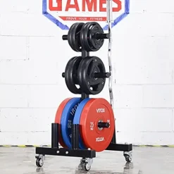 VEITEOX FTY Weight Plate Tree Rack with 4 Barbell Bar Holder on Wheels (Color: With Wheels)