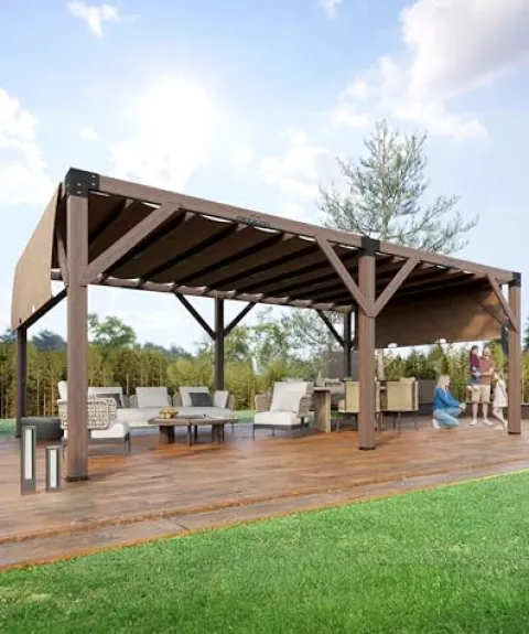 VerisShade 12 Ft x 20 Ft Cedar Pergola with Canopy Reddish-Brown