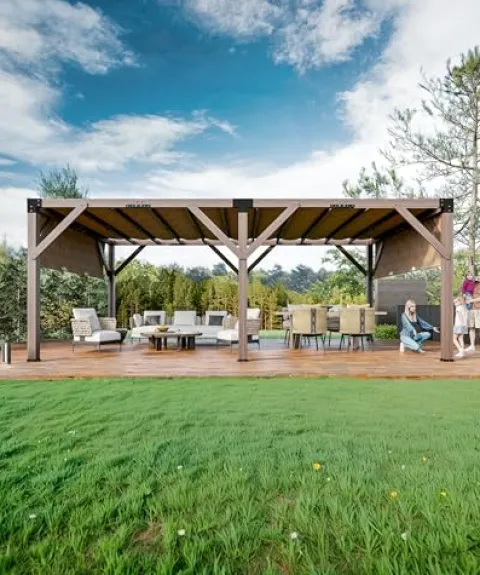 VerisShade 12 Ft x 20 Ft Cedar Pergola with Canopy Reddish-Brown