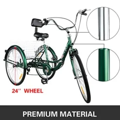 VEVOR Adult Tricycle 26” 7-Speed Folding Bike Black