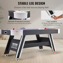 VEVOR Air Hockey Table 72″ Indoor LED Sports Game Black and White