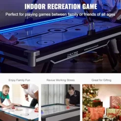 VEVOR Air Hockey Table 89″ with Electronic Score System, LED Sports Game, 2 Pushers, 2 Pucks – Black and White