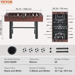 VEVOR Foosball Table 55-inch Standard Size Indoor Full Size Soccer with Foosball Table Set Walnut