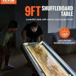 VEVOR 9ft LED Shuffleboard Table & Bowling Combo Black + Brown