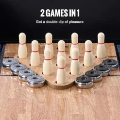 VEVOR 9ft LED Shuffleboard Table & Bowling Combo Black + Brown