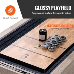 VEVOR 9ft LED Shuffleboard Table & Bowling Combo Black + Brown