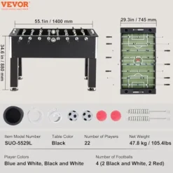 VEVOR 55-Inch Foosball Table with 4 Balls & Cup Holders Black