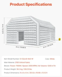 VEVOR Inflatable Nightclub Party Tent 29.5 x 19.7 x 13.1 Ft White