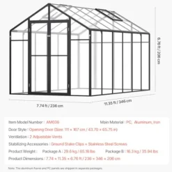 VEVOR Polycarbonate Greenhouse 8×12 Ft Black