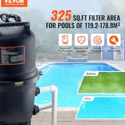 VEVOR PRO Cartridge Pool Filter Tank 320-325 Sq.Ft Upgraded Version with 4 Filters