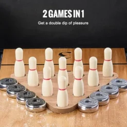 VEVOR Shuffleboard Table 11.5 ft 2-in-1 Combo Game Set Black + Brown