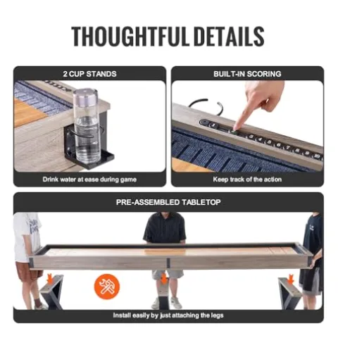 VEVOR Shuffleboard Table 11.5 ft 2-in-1 Combo Game Set Black + Brown