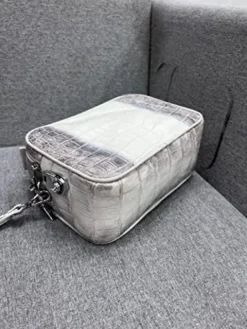 Vietnam Genuine Himalayan Alligator Crocodile Leather Golf Shoe Bag White and Grey