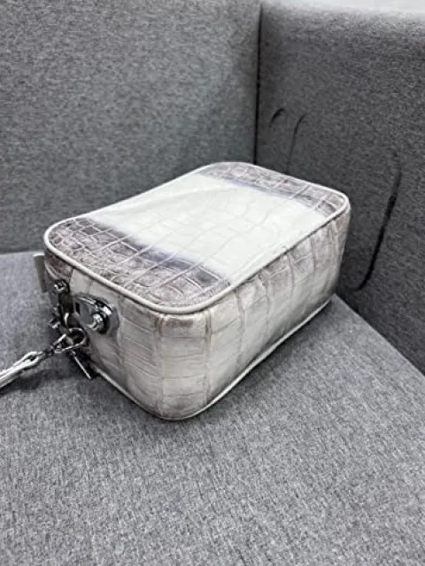 Vietnam Genuine Himalayan Alligator Crocodile Leather Golf Shoe Bag White and Grey