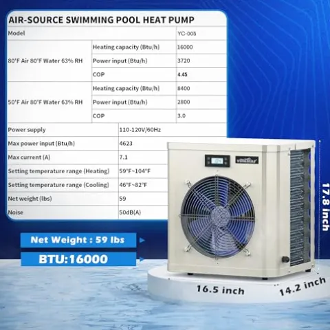 Villastar Pool Heater 16000 BTU/hr Electric Above Ground & Inground Pools