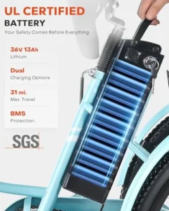 Viribus 26″ Electric Tricycle for Adults, 7 Speed Electric Trike with 350W Motor UL Certified 36V 13Ah Battery, Aqua