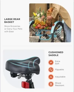 Viribus 26″ Electric Tricycle for Adults, 7 Speed Electric Trike with 350W Motor UL Certified 36V 13Ah Battery, Aqua