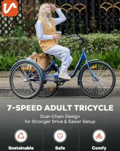 Viribus Adult Tricycle 7 Speed Dual Chain Navy