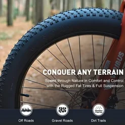 Viribus Fat Tire Bike Mens Mountain Bike Full Suspension Shimano 21 Speed Aluminium Alloy Frame 26″ MTB Adult Bike Orange