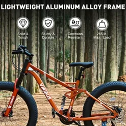 Viribus Fat Tire Bike Mens Mountain Bike Full Suspension 21 Speed Aluminium Alloy Frame 26″ MTB Adult Bicycle Orange