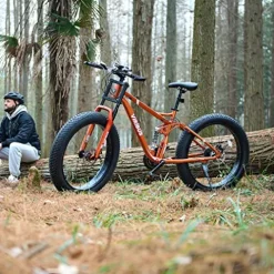 Viribus Fat Tire Bike Mens Mountain Bike Full Suspension 21 Speed Aluminium Alloy Frame 26″ MTB Adult Bicycle Orange