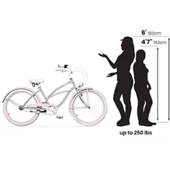 Vivelo LA Donna Beach Cruiser for Women Complete Bike Aluminium Lightweight Frame 26-Inch 7-Speed Adele