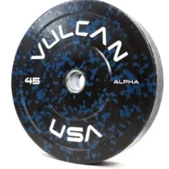 VULCAN 230 lb Alpha Bumper Plate Set Blue Fleck Yellow Fleck Green Fleck Grey Fleck