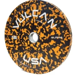 VULCAN 160 lb Alpha Bumper Plate Set Yellow Fleck Green Fleck Grey Fleck