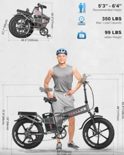 W Wallke Electric Bike Adults Folding 1000W 48V 36Ah Gray