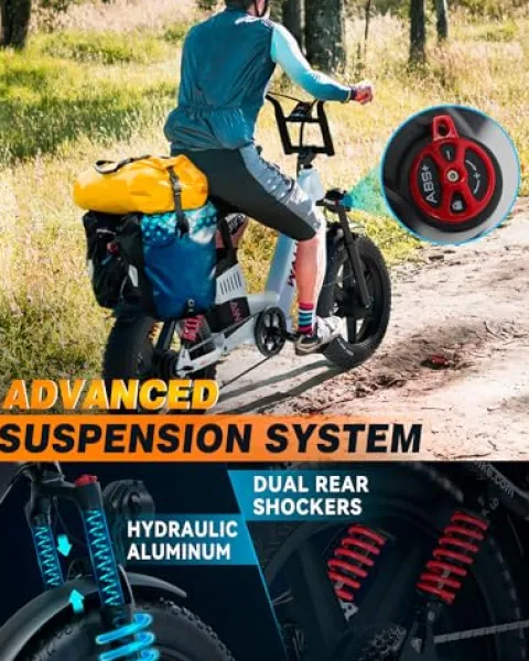 W Wallke Electric Bike for Adults 48V 40Ah 1600W/2800W Peak Dual Motor Fast Long Range Ebike 20 inch Fat Tire Full Suspension Electric Bicycle 31/34MPH Step Thru E-bike APP Control UL2849 Certified Black