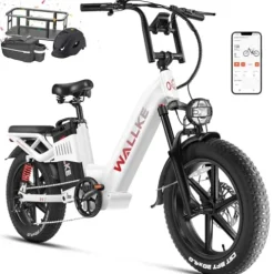 W Wallke Electric Bike for Adults 48V 40Ah 1600W/2800W Peak Dual Motor Fast Long Range Ebike 20 inch Fat Tire Full Suspension Electric Bicycle 31/34MPH Step Thru E-bike APP Control UL2849 Certified White