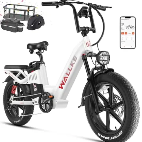 W Wallke Electric Bike for Adults 48V 40Ah 1600W/2800W Peak Dual Motor Fast Long Range Ebike 20 inch Fat Tire Full Suspension Electric Bicycle 31/34MPH Step Thru E-bike APP Control UL2849 Certified White