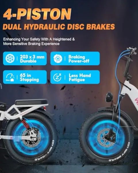 W Wallke Electric Bike for Adults 48V 40Ah 1600W/2800W Peak Dual Motor Fast Long Range Ebike 20 inch Fat Tire Full Suspension Electric Bicycle 31/34MPH Step Thru E-bike APP Control UL2849 Certified White