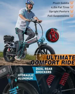 W Wallke Folding Electric Bike for Adults, 1750W Dual Motor, 48V 40Ah Long Range Ebike 20″ Fat Tire Gray