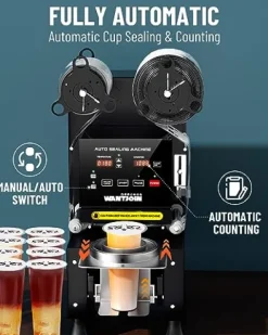 WantJoin Full Automatic Cup Sealing Machine 90/95mm Digital LCD Black