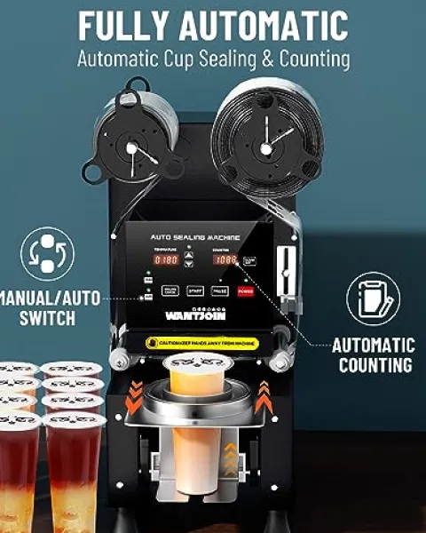 WantJoin Full Automatic Cup Sealing Machine 90/95mm Digital LCD Black