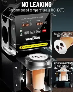 WantJoin Full Automatic Cup Sealing Machine 90/95mm Digital LCD Black