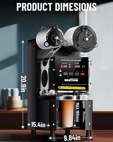 WantJoin Full Automatic Cup Sealing Machine 90/95mm Digital LCD Black