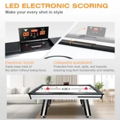 WAQINBR 6ft Air Hockey Table LED Game Set Black White