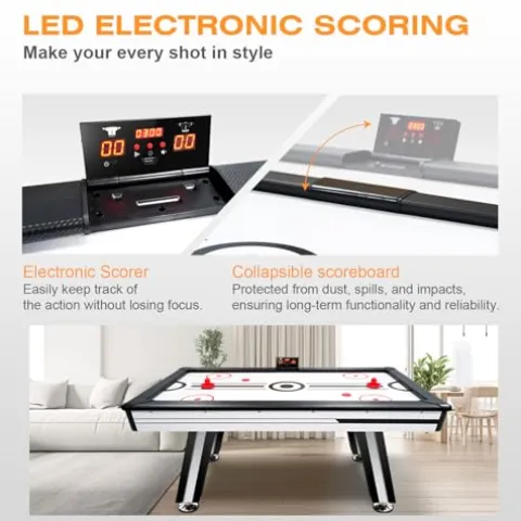 WAQINBR 6ft Air Hockey Table LED Game Set Black White