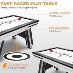 WAQINBR 6ft Air Hockey Table LED Game Set Black White